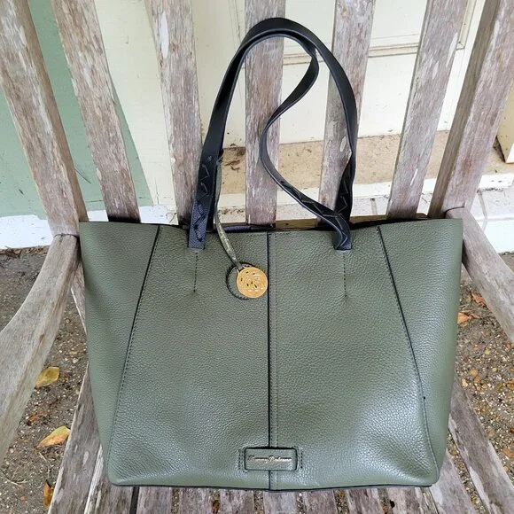 TOMMY BAHAMA Olive Green Leather Tote Bag Purse - Picture 2 of 8